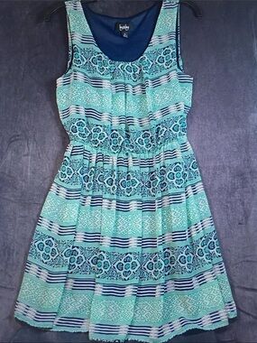 by & by Aqua and Navy Geometric Sleeveless Midi Dress